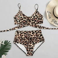 Baycosin Dvije kupaći kostim za žene Leopard Print Bikini set Push up kupaći kostim za kupanje Visoki struk