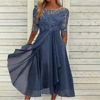 Ljetne haljine za žene Himeway Ženska haljina šifon elegantan čipkasti patchwork haljina izrezana duga haljina djeverska večernja haljina plava l