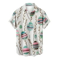 Uskršnja havajska majica za muškarce Grafički gumb dolje kratki rukav Bunny Gnomes Uskršnja jaja Štampanje sa džepovima Turned Lapel Hawaiian Beach Casual Ljeto Slatki proljetni trendi pulover bijeli XXL