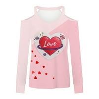 Ženska modna casual off rame zaljubljeni za Valentinovo tiskali su dugih rukava top bluza, ružičasta