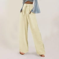 Ženske hlače posteljine pantalone ženske kafe casual solidbo boje labavi džepovi elastične pojaseve