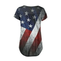Hanas vrhovi ženske nezavisnosti Dan, modna zastava tiskana tunika kratkih rukava, Henley V izrez Loop Fit Pleated T-majice Top tamno plava # 3 xxxxl