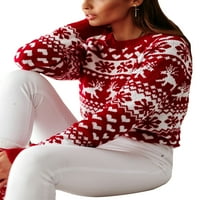 Ženska posada izrez topli božićni džemperi bluza vrhovi dugih rukava Elk Snowflake Print pulover Duks