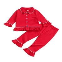 Inevnen Toddler Kids Baby Girl Solid PJS ruffle Dugme dugih rukava Top i hlače Pamuk Pajamas set