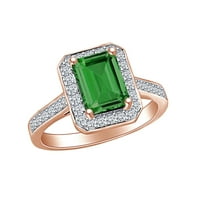 1. Carat Simulirani smaragdni i bijeli prirodni dijamantski zaručni prsten u 14K pućim ružom Zlatni