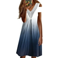 Clearsance Ljetne haljine za žene Srednja dužina A-line kratkih rukava vruća prodaja V-izrezana haljina plava 2xl