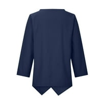 Thirts majice za žene, dugih rukava Ležerne prilike ljeti ispisane pamučne konopljene konoplje tunike, plava, s