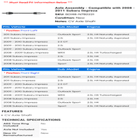 Osovina montaža - kompatibilna sa - Subaru Impreza 2010