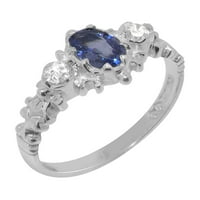 Britanci napravio 9k bijeli zlatni ženski prsten prirodni safir i dijamantni prsten - veličine opcija - veličine 7,5