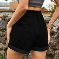 Kombinezon za žene modne čvrste boje čipke elastične strugove casual kotrljane traper kratke hlače