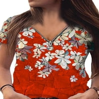 Glonme ženske cvjetne tiskane casual majica udobna salon majica V izrez plaža Tunička bluza TEE