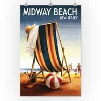 Poglavar plaža, New Jersey - stolica za plažu i lopta - Lontern Press Artwork