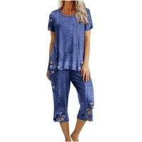 Aherbiu Plus Veličina pidžame setovi za ženske majice kratkih rukava sa Capri Hlače cvjetne odjeće za spavanje