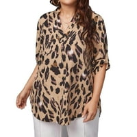 Womens plus bluze casual leopard print zarezane bluza marelica 4xl