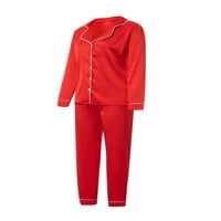 Fanvereka Božićna pidžama za obitelj, crveno satenski svileni gumb prednja odjeća za spavanje roditelj-dijete praznici PJS podudaranje odjeće za djecu, muškarce, žene