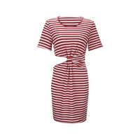 Ženska ljetna haljina Ženska nepravilna izdubljena izdubljena Fanny suknja Crewneck Striped haljina