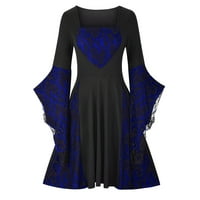 Gosuguu Cleariance Retro haljine za žene, ženske rukavske rukavske čipke patchwork modni dugi rukav zavoj retro dugih haljina čvrste koktel haljine # najbolje ponude danas plavi xl