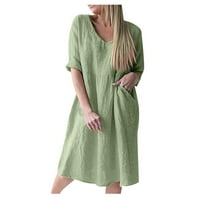 Ženska dužina koljena kratki rukav modni rukav A-linijski ljetni haljina s punim V-izrezom zelena 4xl