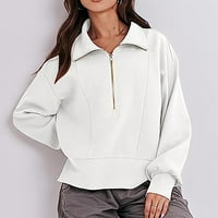 Brglopf ženski rever s dugim rukavima na pola zip up dukserirt čvrsti boje labavi fit casual pulover
