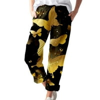 Ženske tiskane pamučne i posteljine Ležerne modne hlače žute xxl