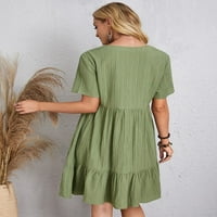 Dame casual seksi čvrste boje V-izrez Loose Patchwork Haljina kratkih rukava Ženska haljina, zelena