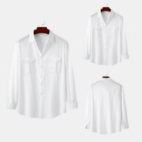Muškarci Čvrsti pamučni posteljina labava casual rever dugih rukava kardigan majica bijela