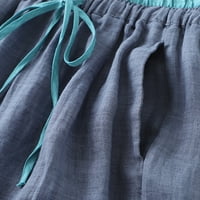 Wyongtao Womens Pamuk posteljina kaprisu hlače nacrtavanje elastičnih visokog struka labav čizme CAPRIS-a sa džepovima, mornarice m