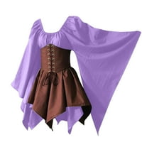 Yyeselk Ženske kostime Gothic Retro dugih rukava kože haljine s dugim rukavima