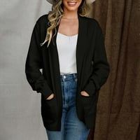 Ženski džemper s dugim rukavima srednje dužine udobne punjenja kaučara ženskog džempera, crni xxl