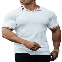 HAITE MAN Ljetni vrhovi gumbi Polo majica kratkih rukava T Tenis Tee Trčanje rever za bluze za izrez bijeli XL