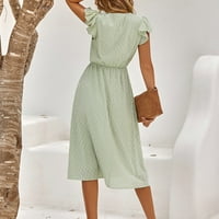 Clearsance Ljetne haljine za žene Kratki rukav temperament srednjeg duljina A-linijski kanal V-izrez dnevno odijelo zeleno l