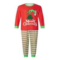 Crvena božićna pidžama za obiteljski božićni crtani vrhovi dugih rukava i pletene hlače za spavanje