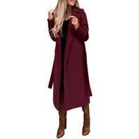 Ženska elegantna čvrsta boja srednje duljine zadebljane kaput za toplu vunu