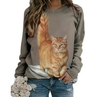 Smiješne dukseve za žene Slatka 3D Cat tiskani pulover s dugim rukavima na vrhu pukotine na vrhu casual grafike labavo ogromno comfy bluza