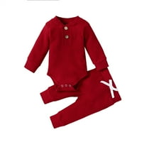 Postavite dječak dječački dječački odjevni odjeća 0- mjeseci mališani rebrasti pleteni romper + solidne hlače za ispis hlače, vino crveno, 6-mjeseci