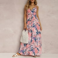 Fule Women Ljeto V izrez bez rukava s rukavima Print Bohemian Beach Sundress Maxi haljina