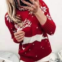 WHLBF Božićni džemperi za žene, žene Božićni tisak udoban dugi rukav labav duks vrh