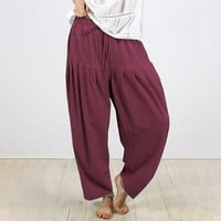 Ženske joge hlače plus size pamučne posteljine hlače visoke struke naglih hlača na plinu široke noge