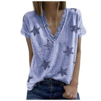 Žene Ljeto V-izrez zvijezda Ispis kratkih rukava čipke patchwork T-majice bluza xl