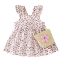 Ljetne haljine Dječje lete bez rukava V izrez cvjetni otisci Ruffles Princess haljina plesne haljine odjeće Djevojke haljine ružičaste 12