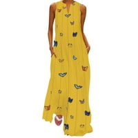 Tkinga moda Žene Ljeto Ležerne prilike Bohom tiskanim rezonarskim sandresima bez rukava V-izrez Maxi haljine sa džepom žutim l