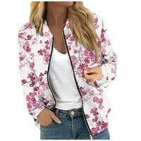 GDFUN ženska modna ležerna jakna s cvjetnim listom dugih rukava sa zatvaračem sa zatvaračem - zip up hoodie zip up dukseve za žene