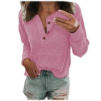 HHEI_K WomenStop čvrsta boja u boji s dugim rukavima V-izrez pulover casual fit bluza