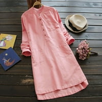 TIQKATYCK PLUS MAXI DRESS DRESS WOGE Retro dugih rukava Ležerne prilike za labave gumb za bluzu Mini majica Ženske haljine ružičaste