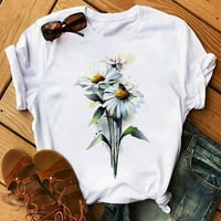 Košulje za žene plus veličine Žene kratki rukav cvijet od tiskani V-izrez Tee majica bluza bijela m