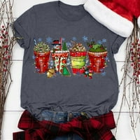Ženski vrhovi Grafička košulja Božićna majica za kavu kratki rukav TOP Fun božićni majica