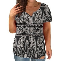 Yyeselk ženske casual plus veličine Tunic vrhovi Ljetni kratki rukav v bluze izreza Ruffle Flowy Butter