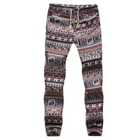 Penskeiy Cargo Hlače za muškarce Cvjetne pamučne posteljine pantalone čipke gamaše muške casual hlače