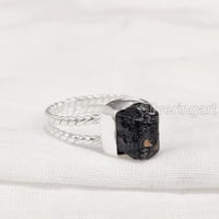 Prirodni crni turmalinski prsten, grubi turmalni prsten, oktobarski kamen, uvijanje dvostrukim bendom,