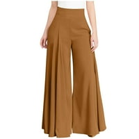 Cotonie ženske hlače za ženske pantalone naleteljene labave ljetne pantazone za žene Čvrsti visoki pantalone sa strukom Brown S